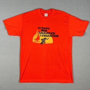 VTG 1984 Saugatuck Half Marathon T Shirt Fits Large Retro Sunset Runner Sailboat